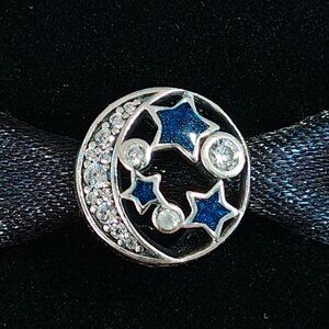 Authentic Pandora Vintage Night Sky Charm 791992CZ Blue Enamel